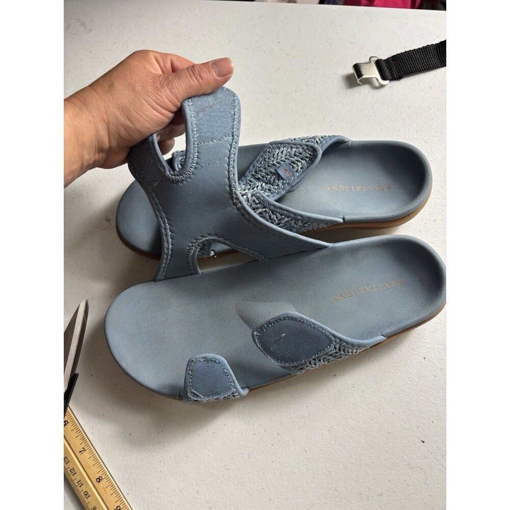Revitalign Orthotic Comfort Adjustable Raffia Sandals Kholo Capri Blue 10B - Picture 3 of 10